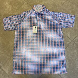 NWT Collars And Co Polo Shirt Mens 2XL Red Blue Check Grid Dress Collar